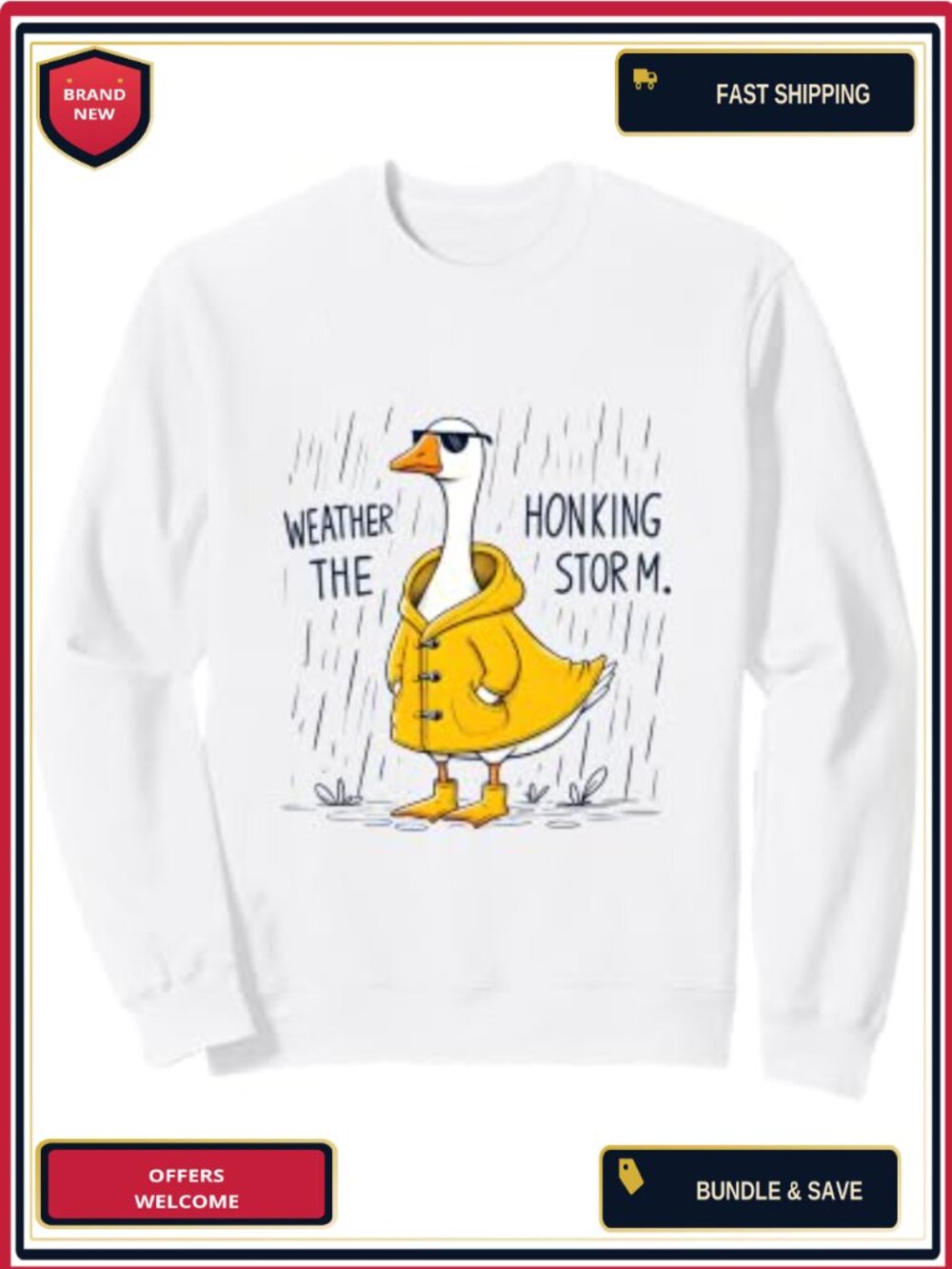 Novelty Goose Graphic Sweatshirt Cotton Blend Crew Neck